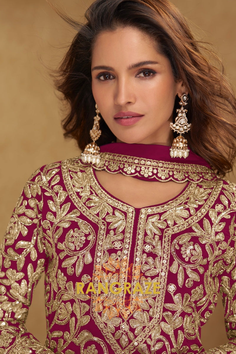 Fuchsia Premium Georgette Designer Suit Set