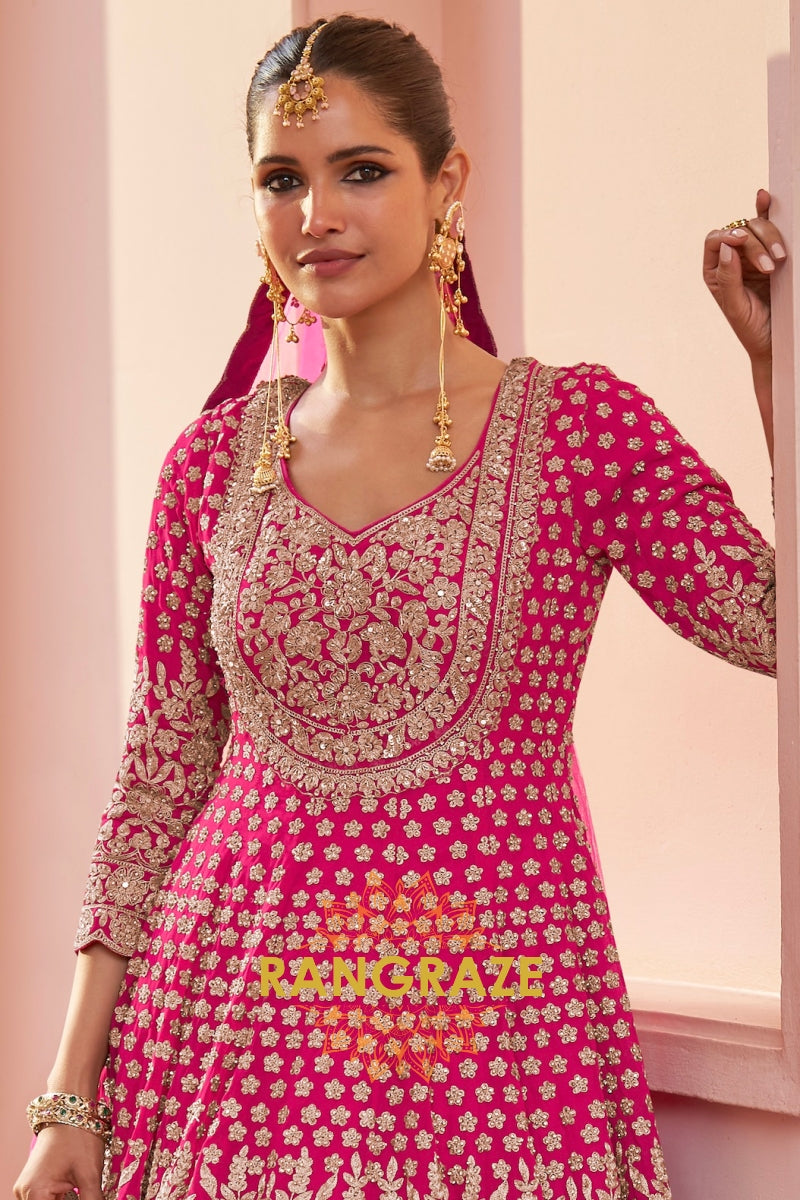 Fuchsia Premium Georgette Designer Anarkali Lehenga Suit Set