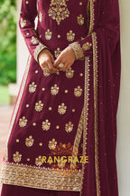 Maroon Premium Chinon Designer Suit Set
