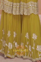 Olive Green Premium Chinon Designer Anarkali Suit Set