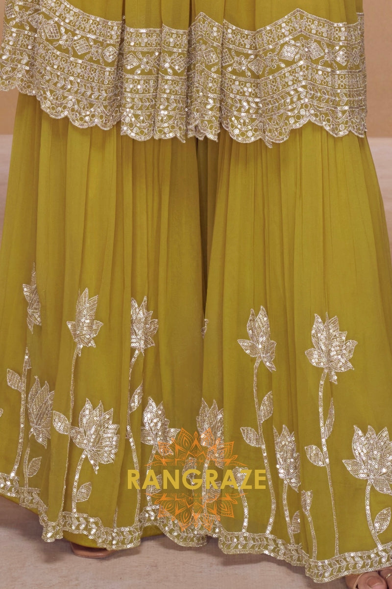 Olive Green Premium Chinon Designer Anarkali Suit Set