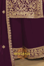 Plum Premium Georgette Designer Suit Set