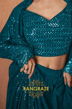 Teal Premium Chinon Designer Anarkali Suit Set