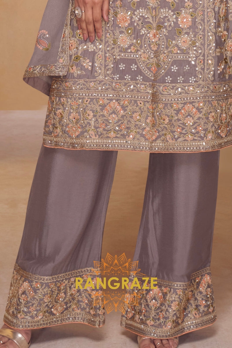 Taupe Premium Chinon Designer Suit Set