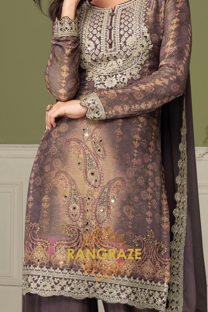 Mocha Brown Premium Chinon Designer Suit Set