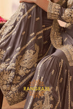 Taupe Premium Chinon Designer Embroidered Suit Set