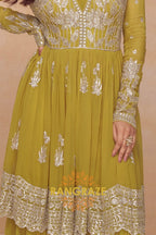Olive Green Premium Chinon Designer Anarkali Suit Set