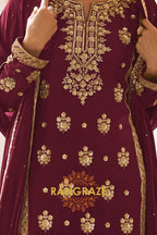 Maroon Premium Chinon Designer Suit Set