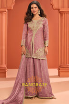 Dusty Rose Silk Designer Embroidered Suit Set