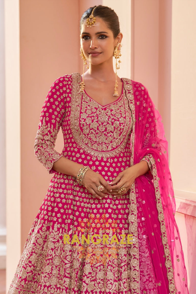 Fuchsia Premium Georgette Designer Anarkali Lehenga Suit Set