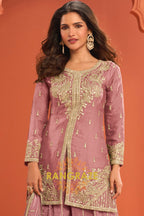Dusty Rose Silk Designer Embroidered Suit Set