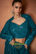 Teal Premium Chinon Designer Anarkali Suit Set