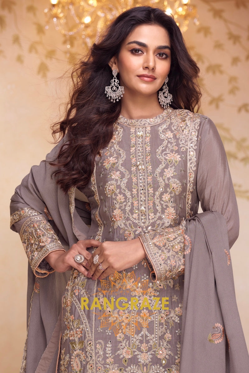 Taupe Premium Chinon Designer Suit Set