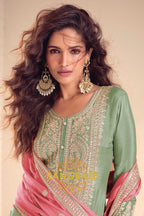 Pastel Green Premium Chinon Designer Suit Set