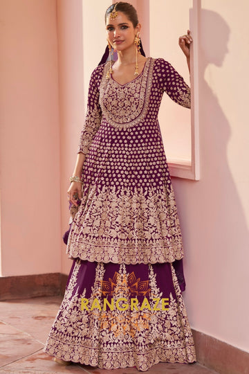 Plum Premium Georgette Designer Anarkali Lehenga Suit Set