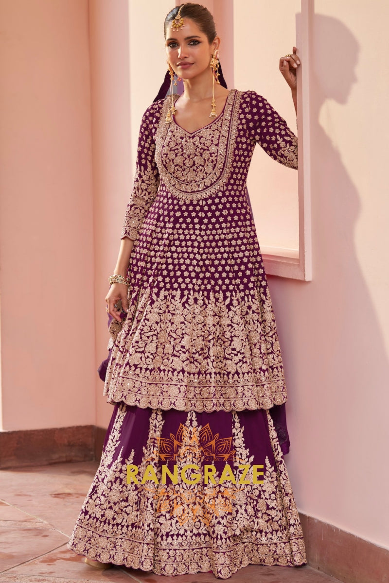 Plum Premium Georgette Designer Anarkali Lehenga Suit Set