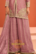 Dusty Rose Silk Designer Embroidered Suit Set
