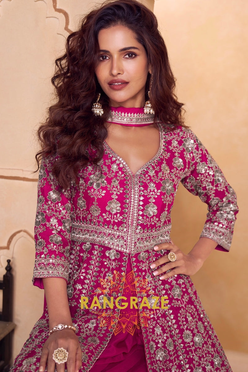 Fuchsia Premium Chinon Designer Anarkali Suit Set
