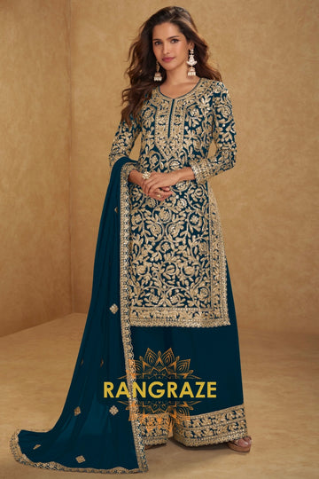Teal Premium Georgette Designer Suit Set