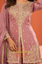 Dusty Rose Silk Designer Embroidered Suit Set
