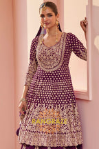Plum Premium Georgette Designer Anarkali Lehenga Suit Set