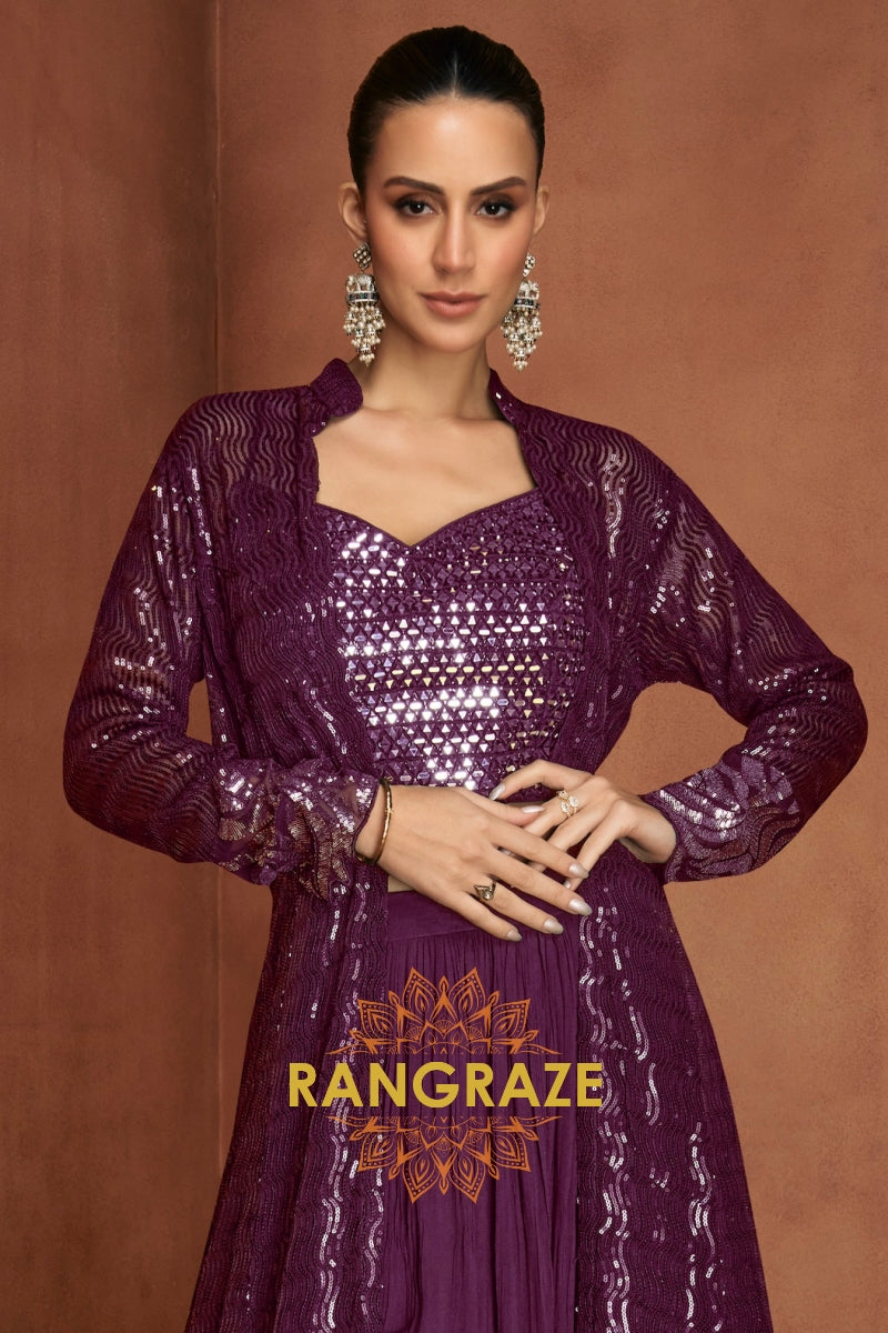 Plum Premium Chinon Designer Anarkali Suit Set