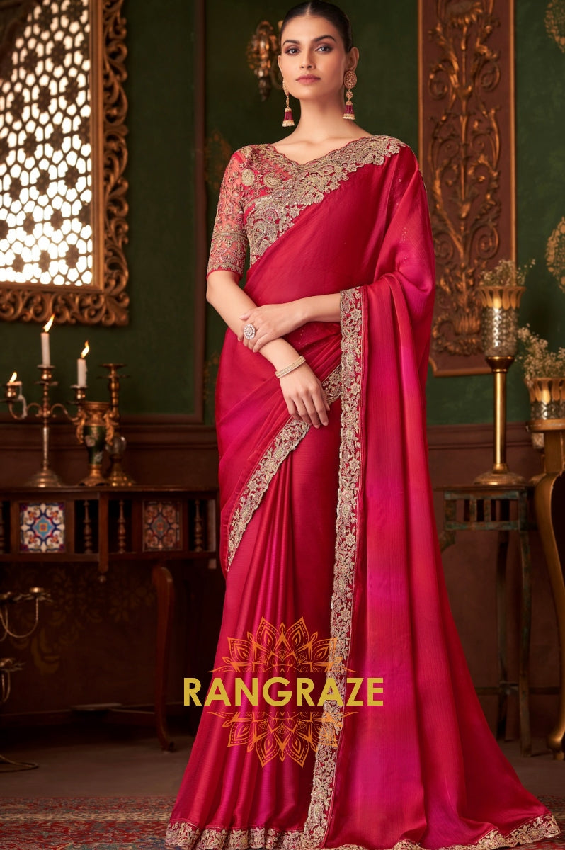 Radiant Red Embroidered Designer Saree