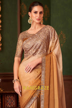 Golden Beige Designer Saree with Exquisite Embroidery