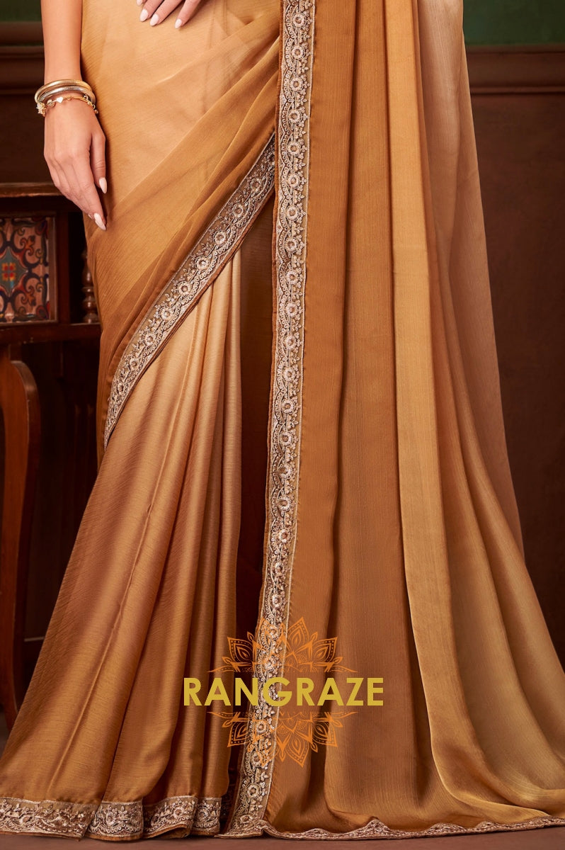Golden Beige Designer Saree with Exquisite Embroidery