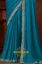 Teal Designer Saree with Exquisite Silver Embroidery