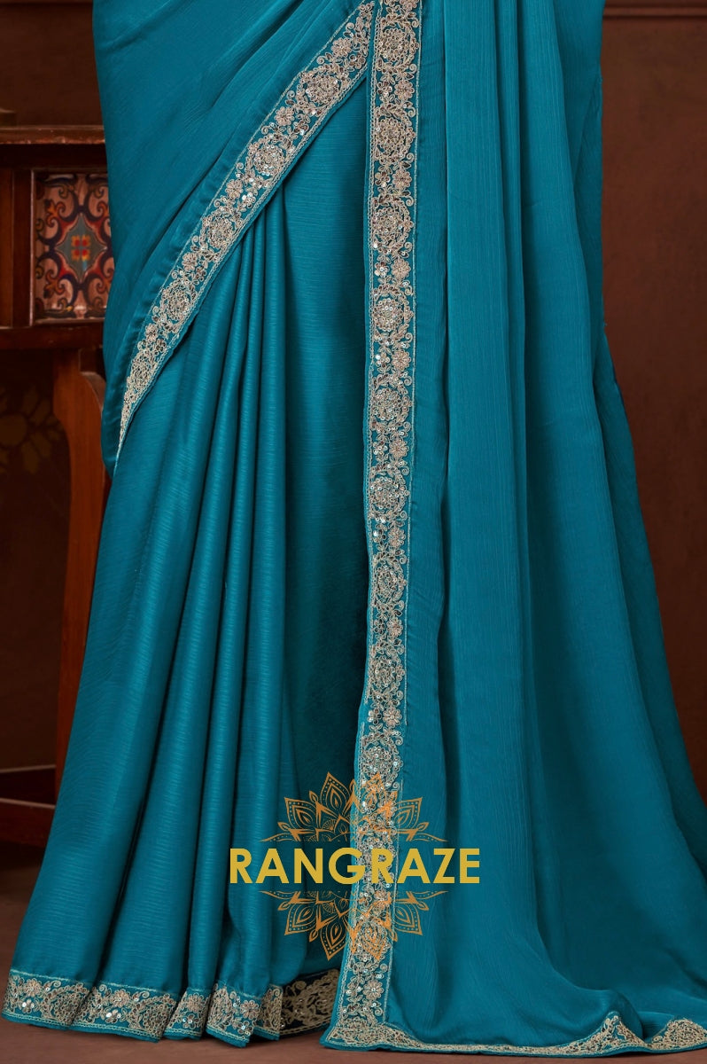 Teal Designer Saree with Exquisite Silver Embroidery