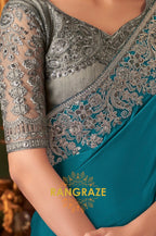 Teal Designer Saree with Exquisite Silver Embroidery