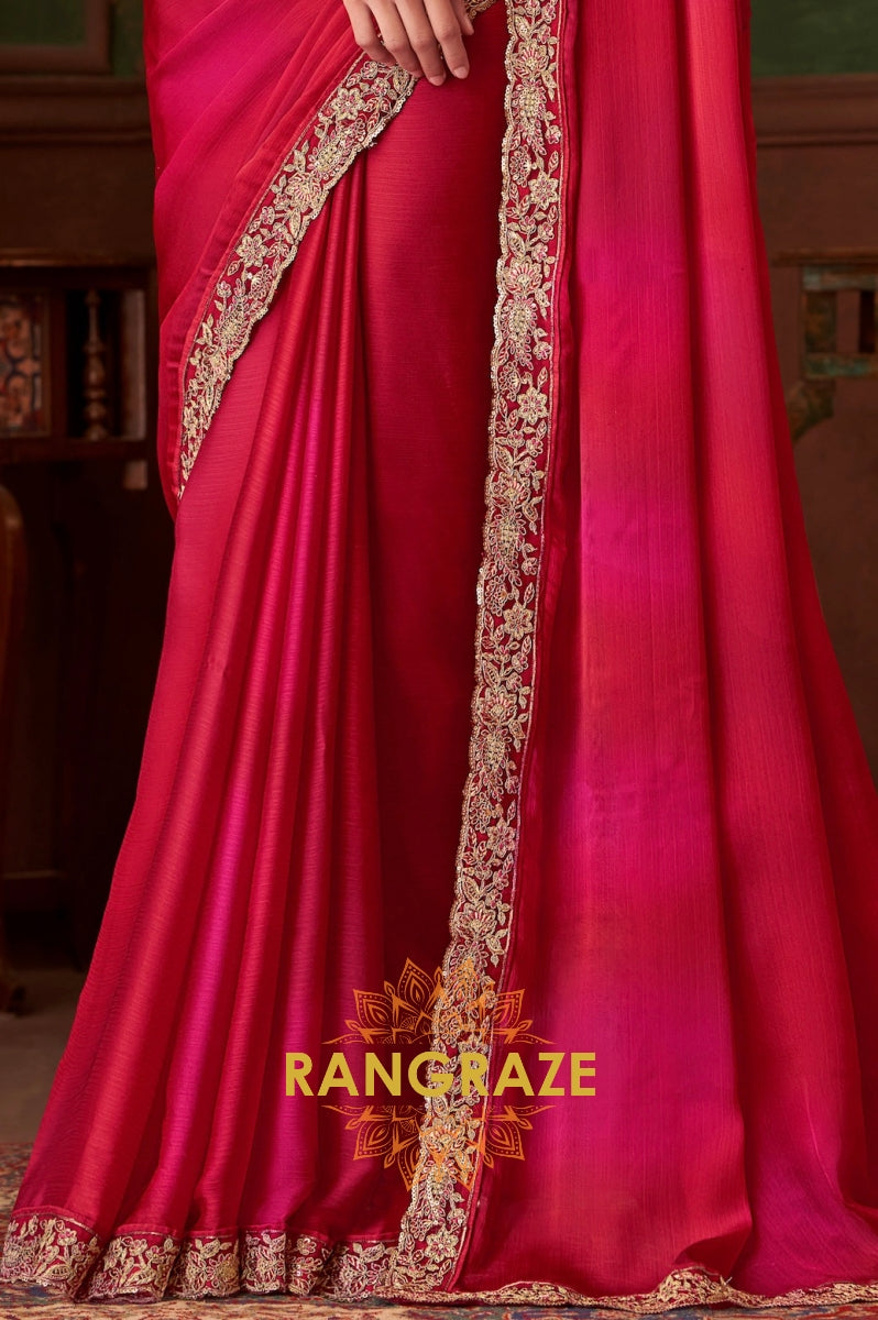 Radiant Red Embroidered Designer Saree