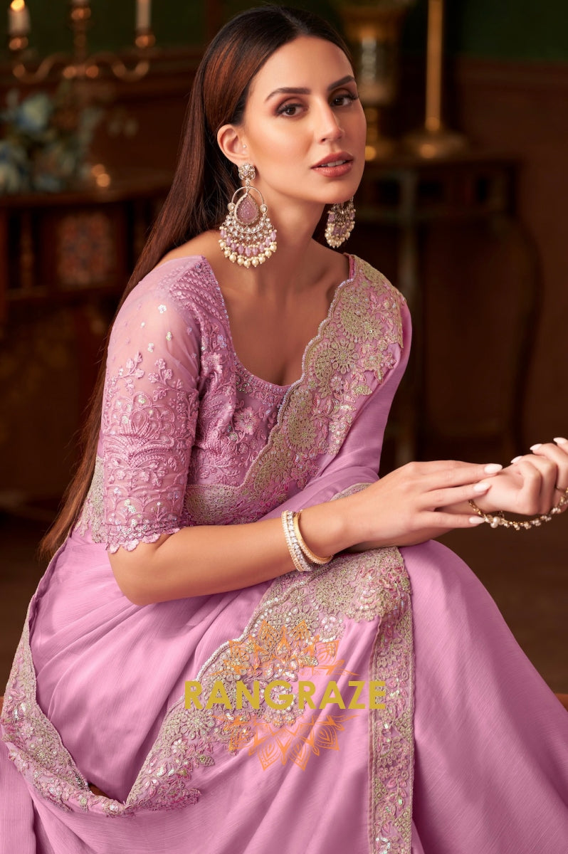 Lavish Soft Pink Designer Embroidery Saree