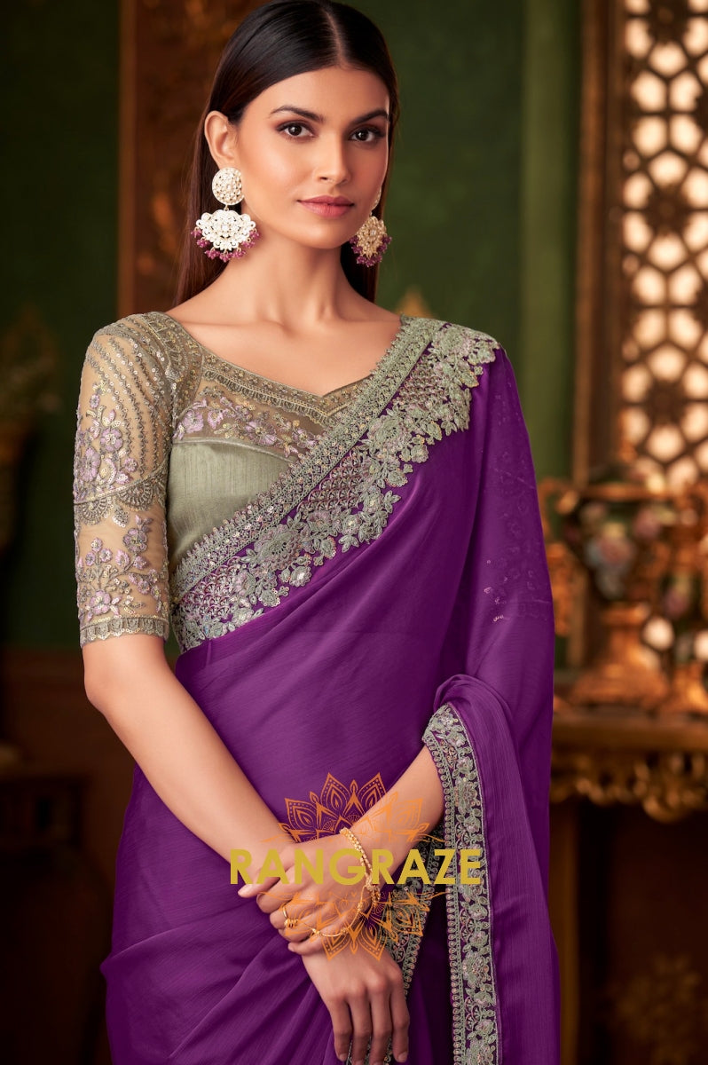 Enchanting Purple Designer Saree with Heavy Embroidery