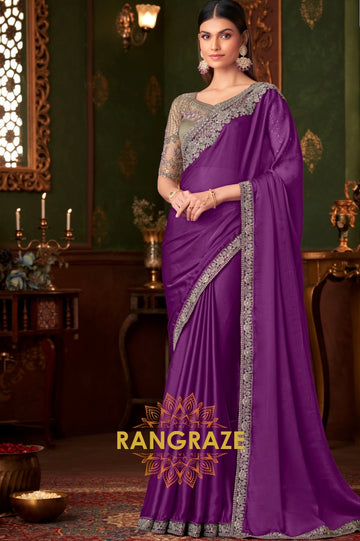 Enchanting Purple Designer Saree with Heavy Embroidery