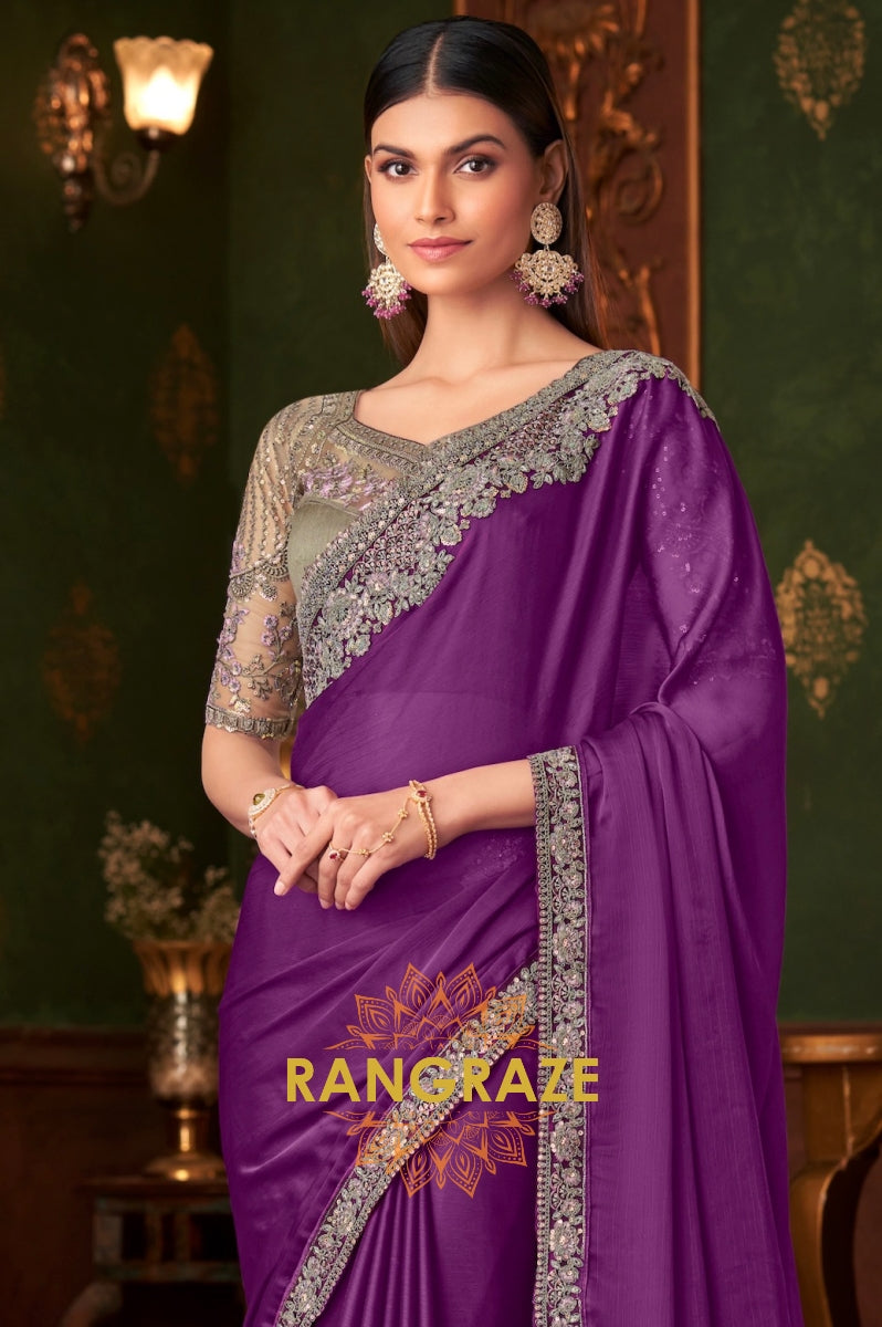 Enchanting Purple Designer Saree with Heavy Embroidery