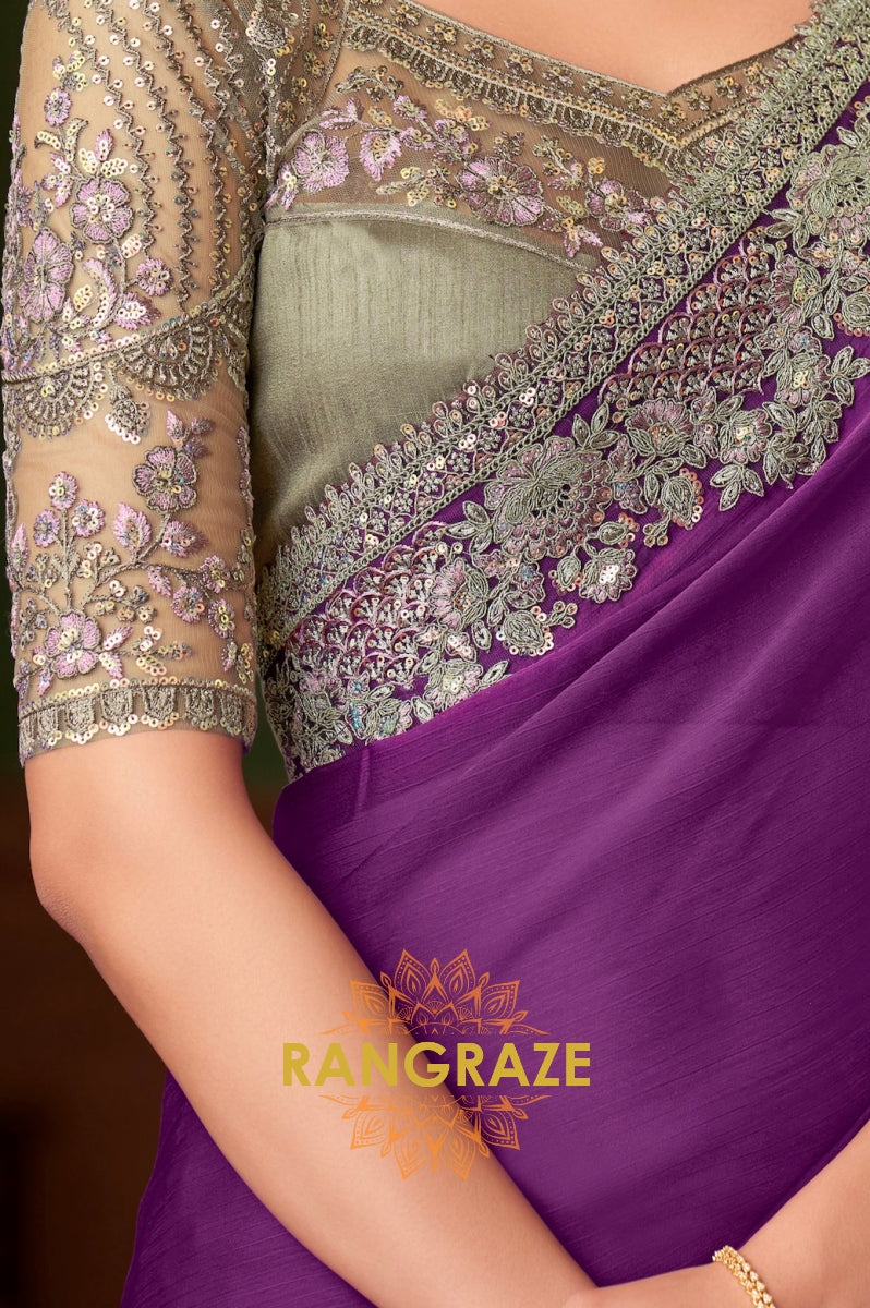 Enchanting Purple Designer Saree with Heavy Embroidery