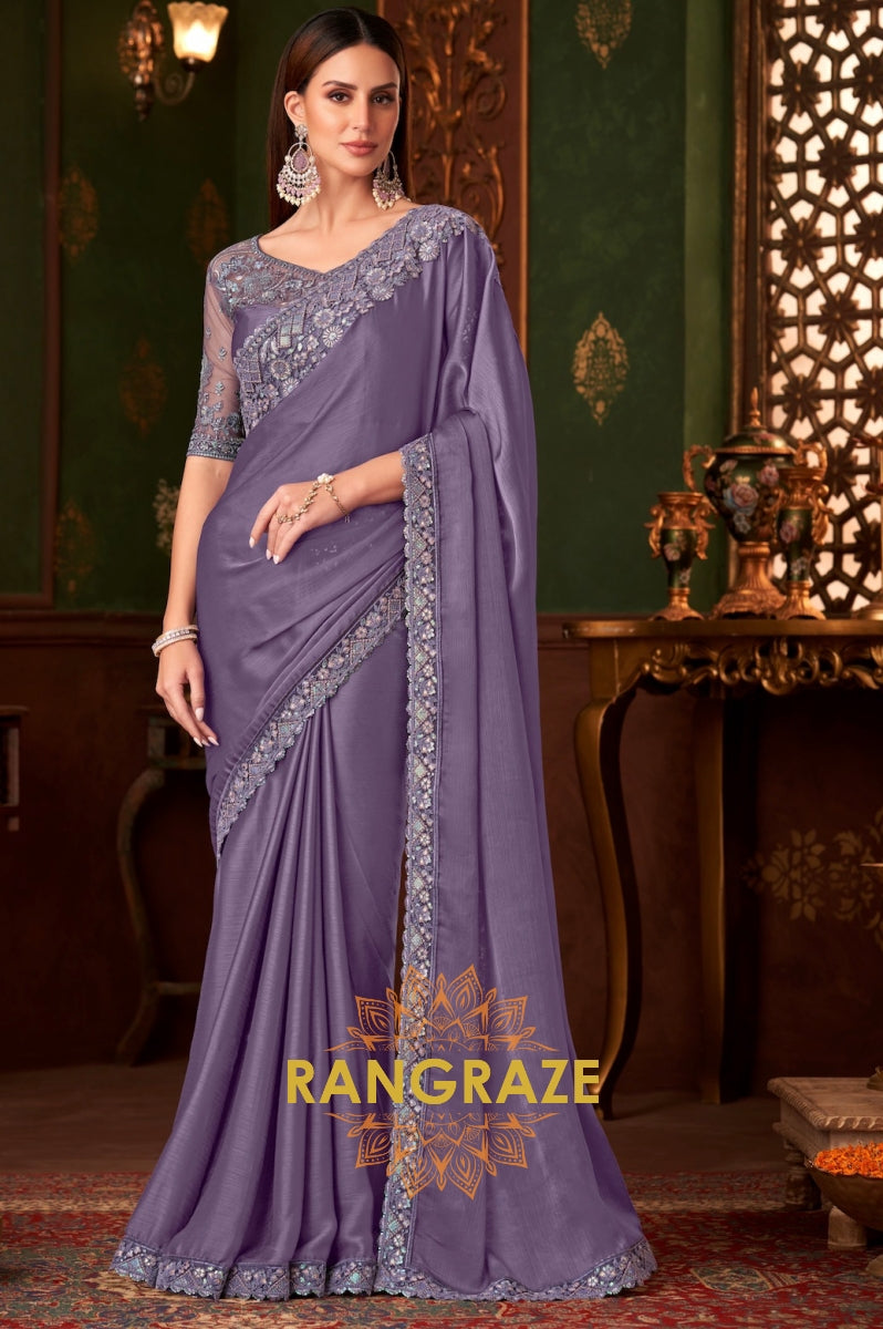 Lavender Designer Saree with Intricate Embroidery