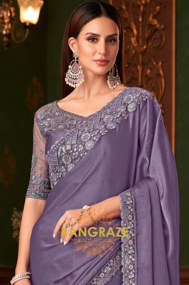 Lavender Designer Saree with Intricate Embroidery