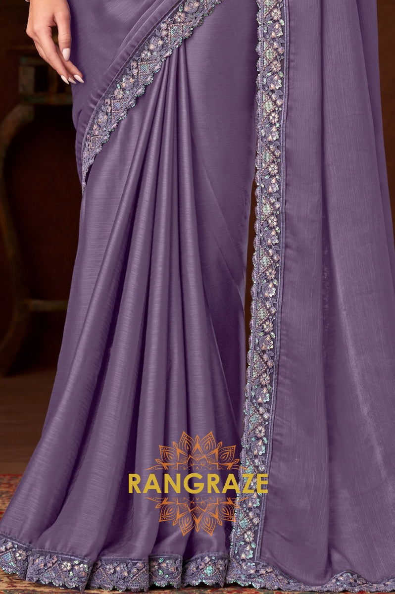 Lavender Designer Saree with Intricate Embroidery