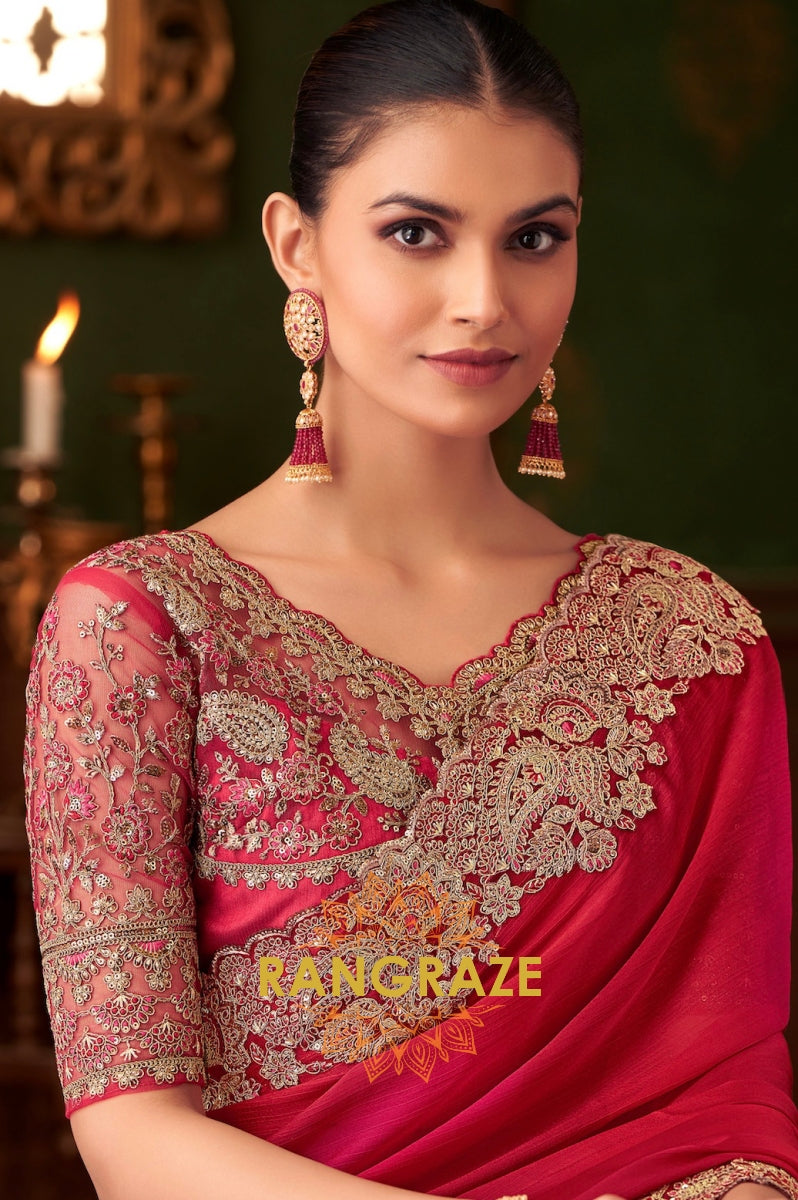 Radiant Red Embroidered Designer Saree