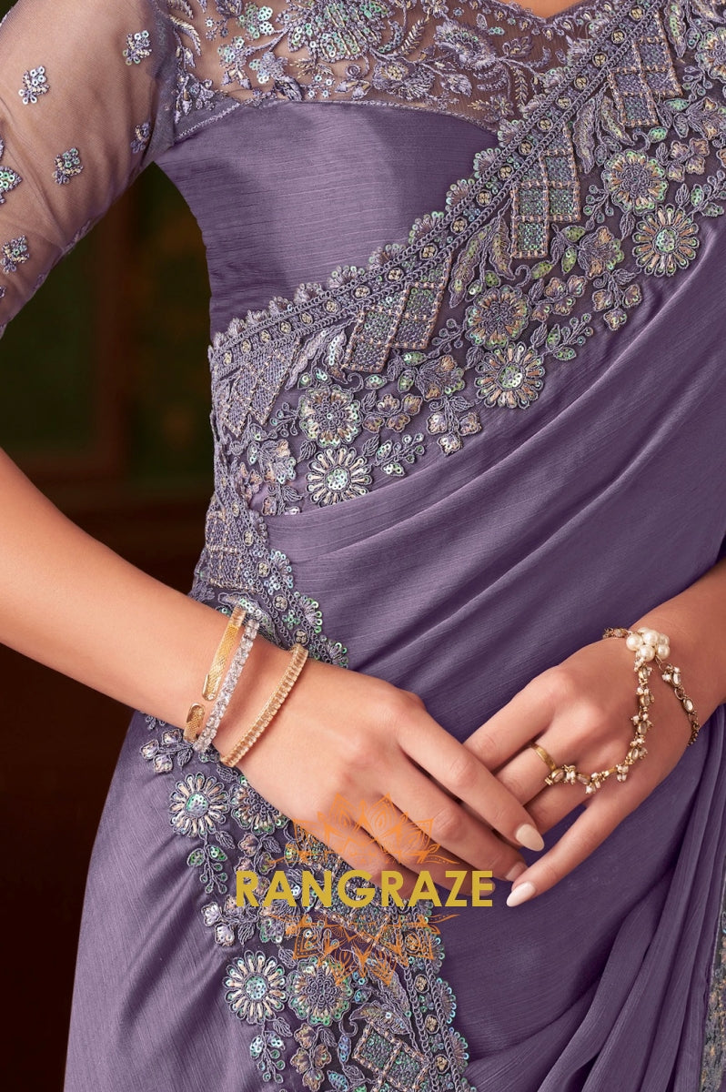 Lavender Designer Saree with Intricate Embroidery