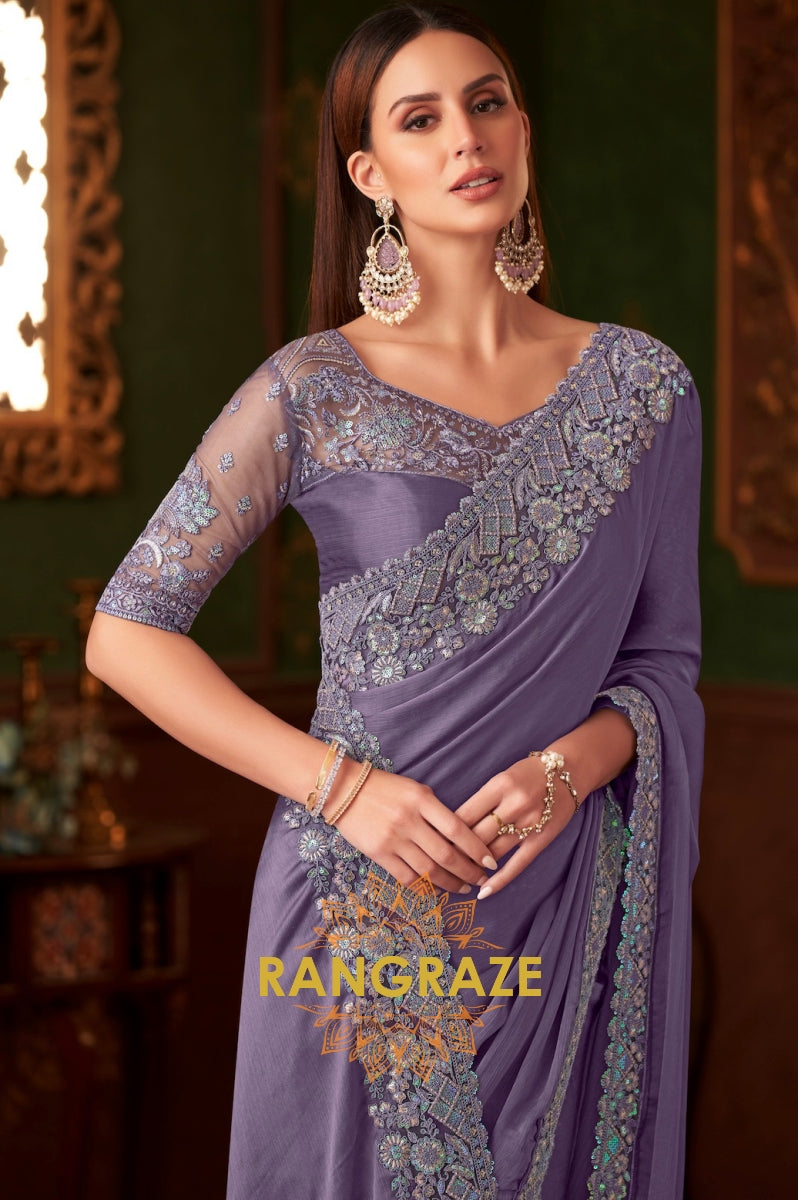 Lavender Designer Saree with Intricate Embroidery