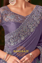 Lavender Designer Saree with Intricate Embroidery