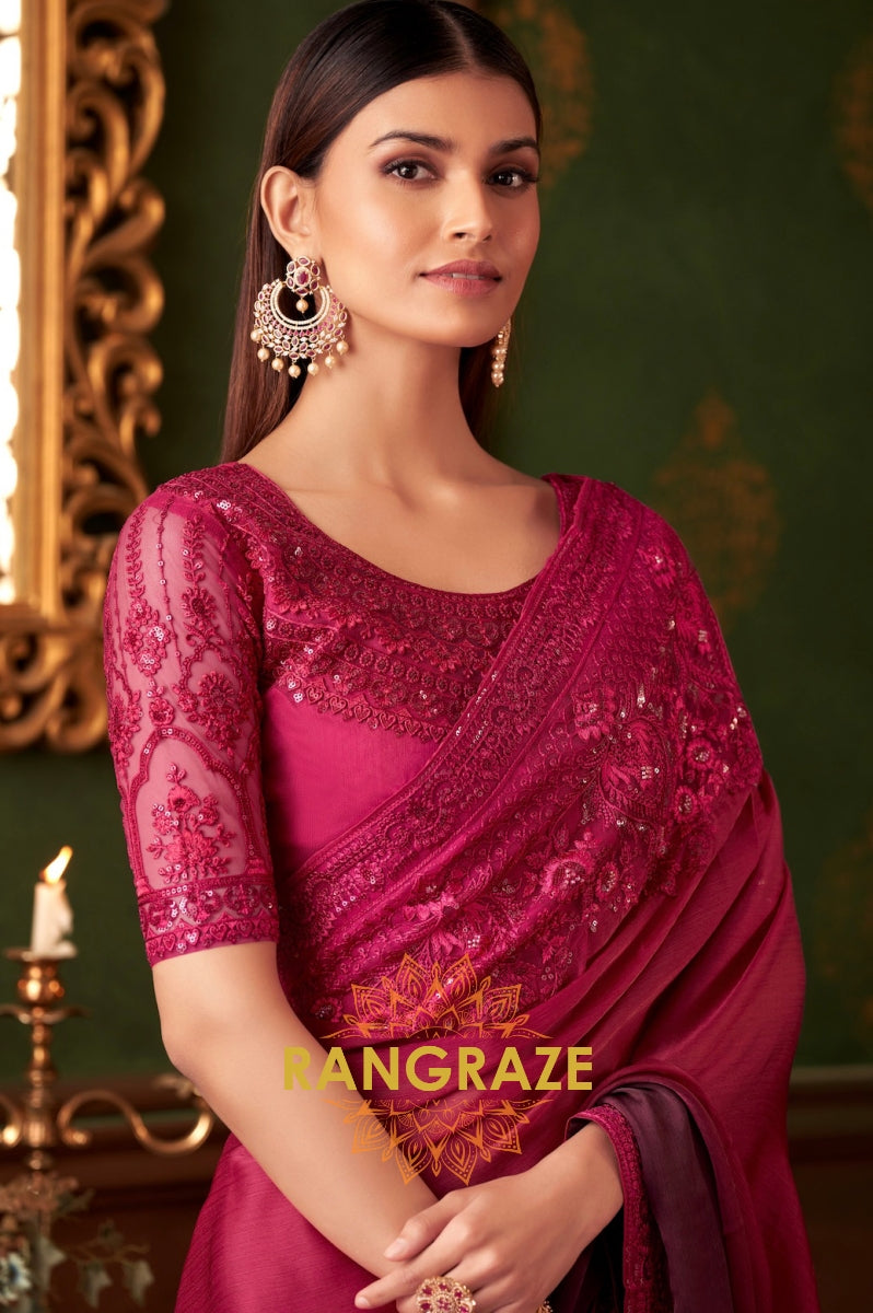 Elegant Burgundy Designer Saree with Intricate Embroidery