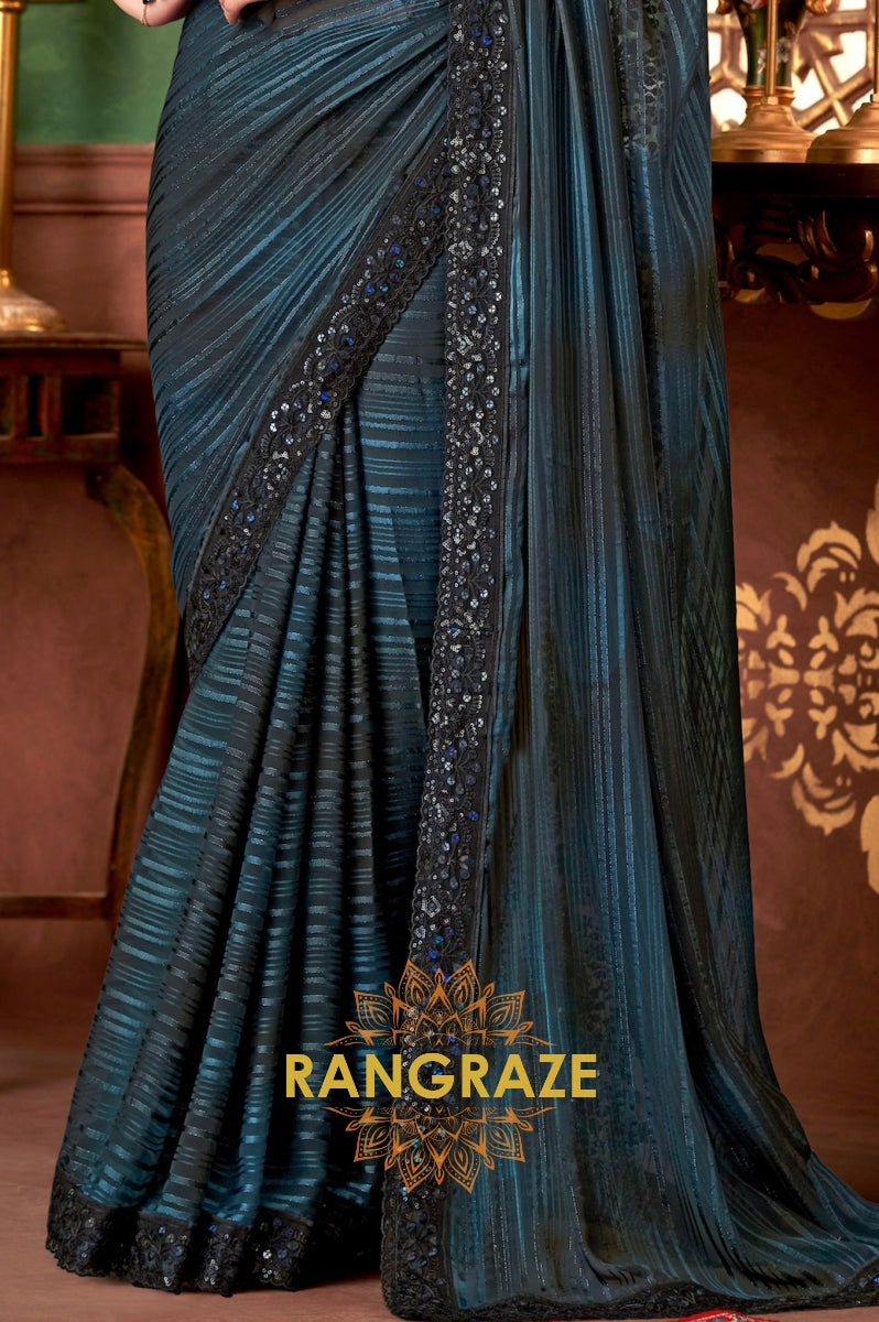 Midnight Blue Designer Saree with Intricate Embroidery