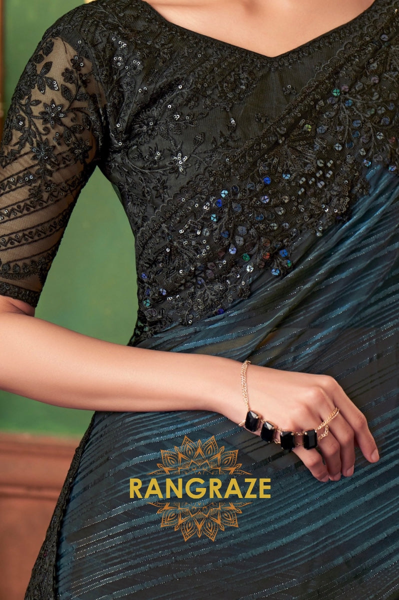 Midnight Blue Designer Saree with Intricate Embroidery
