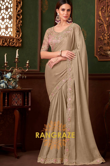 Radiant Beige Designer Saree with Intricate Embroidery