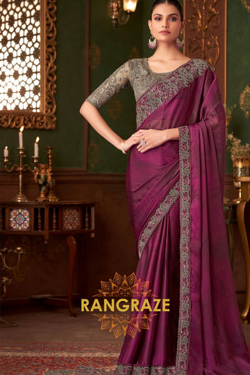 Elegant Wine Designer Saree with Intricate Embroidery